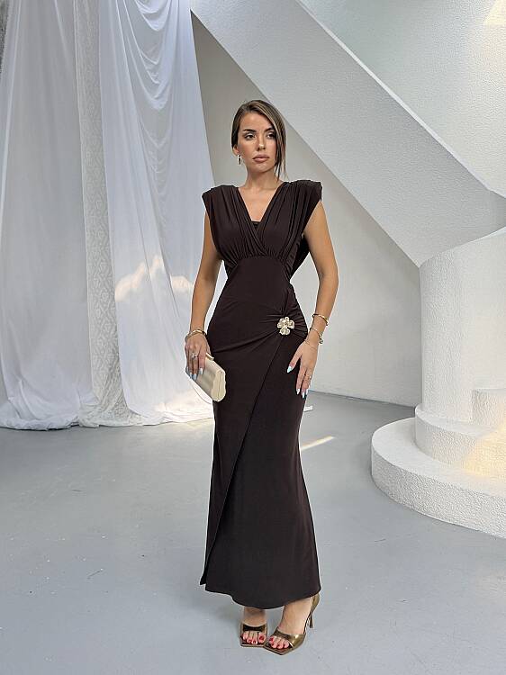 MARY Maxi Elbise - Acı Kahve - 4
