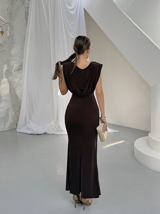 MARY Maxi Elbise - Acı Kahve - 6