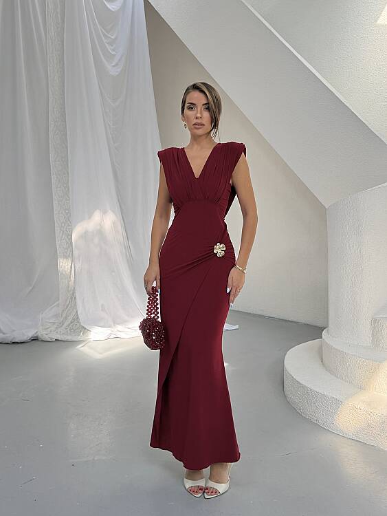 MARY Maxi Elbise - Bordo - 1