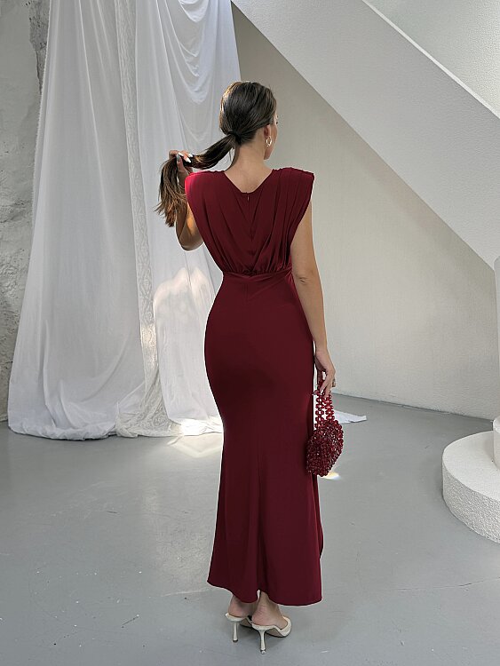 MARY Maxi Elbise - Bordo - 3