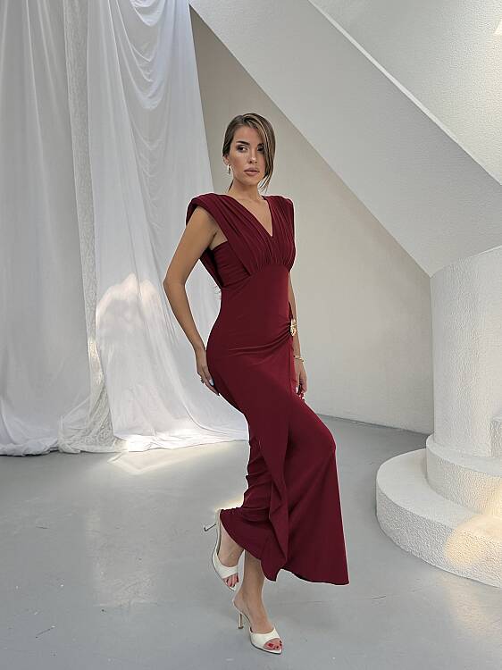 MARY Maxi Elbise - Bordo - 5