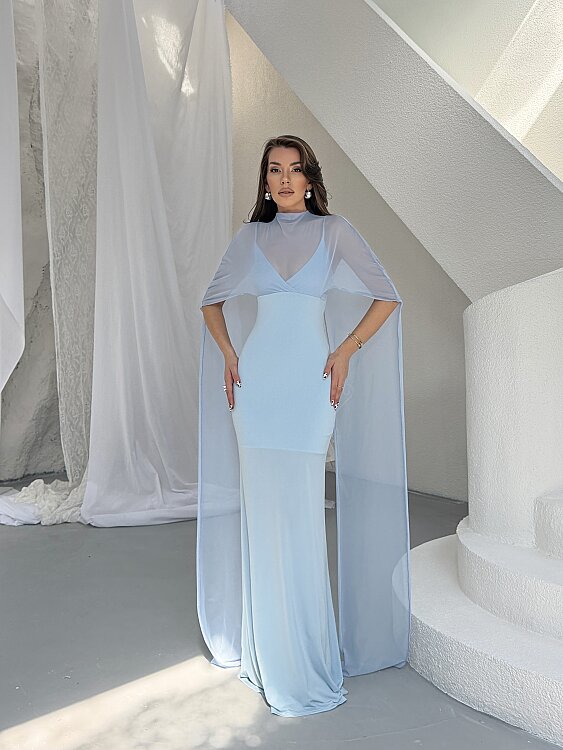 Maud Pelerin Detay Maxi Elbise - Bebe Mavisi - 1