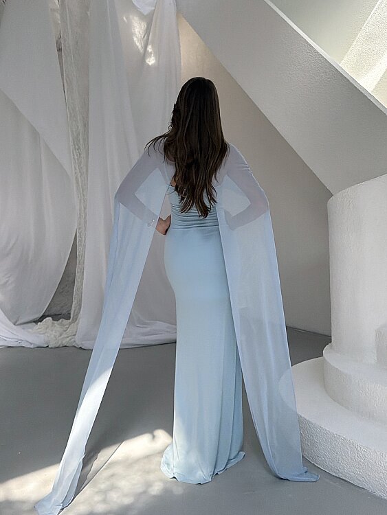 Maud Pelerin Detay Maxi Elbise - Bebe Mavisi - 5