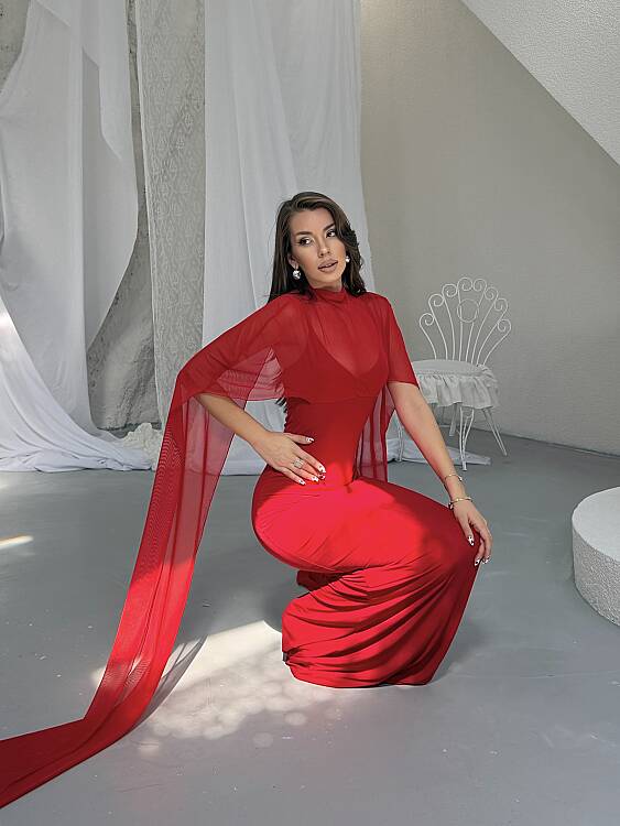 Maud Pelerin Detay Maxi Elbise - Kırmızı - 4