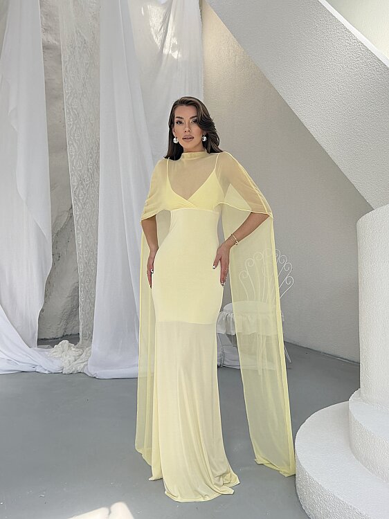 Maud Pelerin Detay Maxi Elbise - Sarı - 1