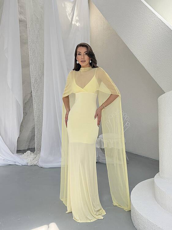 Maud Pelerin Detay Maxi Elbise - Sarı - 1