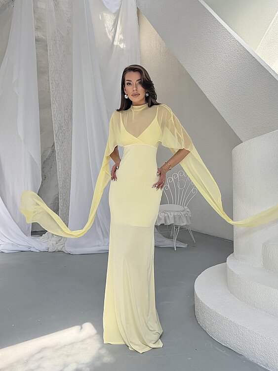 Maud Pelerin Detay Maxi Elbise - Sarı - 3