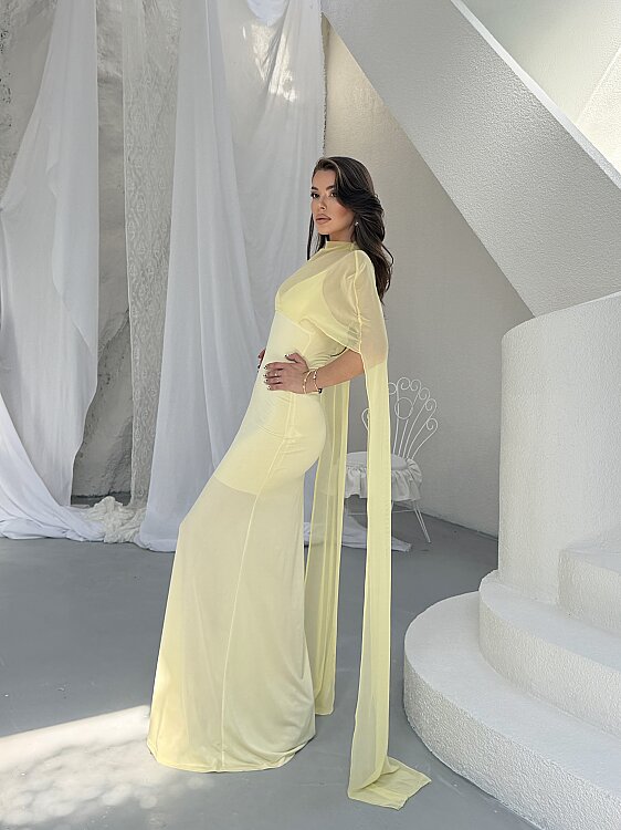Maud Pelerin Detay Maxi Elbise - Sarı - 4