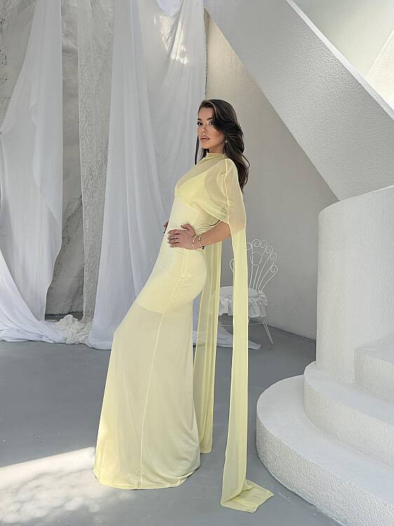Maud Pelerin Detay Maxi Elbise - Sarı - 4
