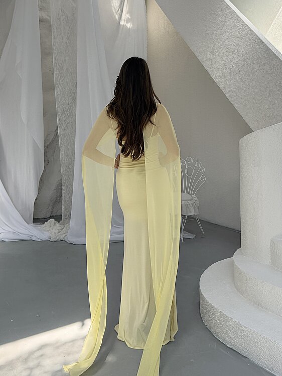 Maud Pelerin Detay Maxi Elbise - Sarı - 5