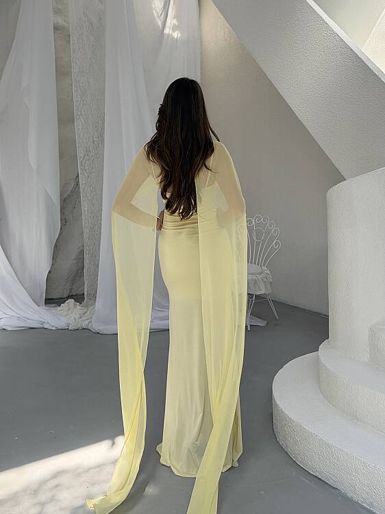 Maud Pelerin Detay Maxi Elbise - Sarı - 5