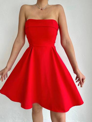 Megan Atlas Elbise - Kırmızı
