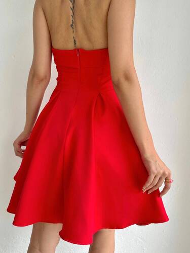 Megan Atlas Elbise - Kırmızı