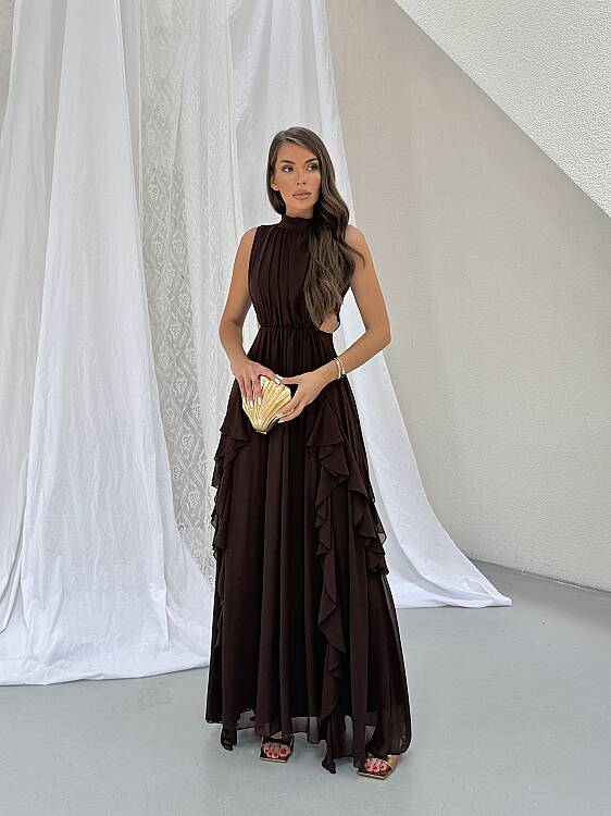 MIA Maxi Elbise - Acı Kahve - 1