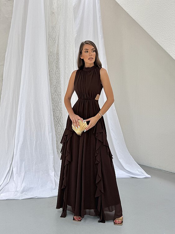 MIA Maxi Elbise - Acı Kahve - 4