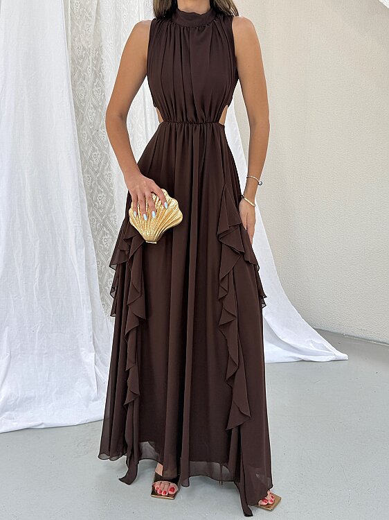 MIA Maxi Elbise - Acı Kahve - 5