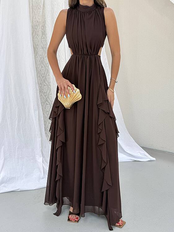 MIA Maxi Elbise - Acı Kahve - 5