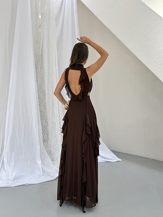 MIA Maxi Elbise - Acı Kahve - 6