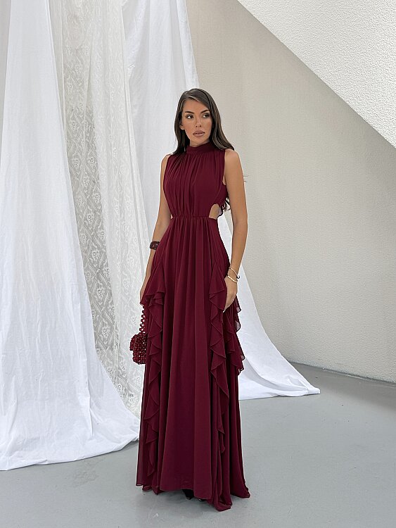 MIA Maxi Elbise - Bordo - Sevenday