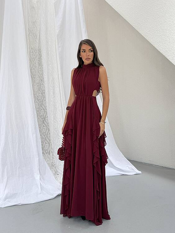 MIA Maxi Elbise - Bordo - 1