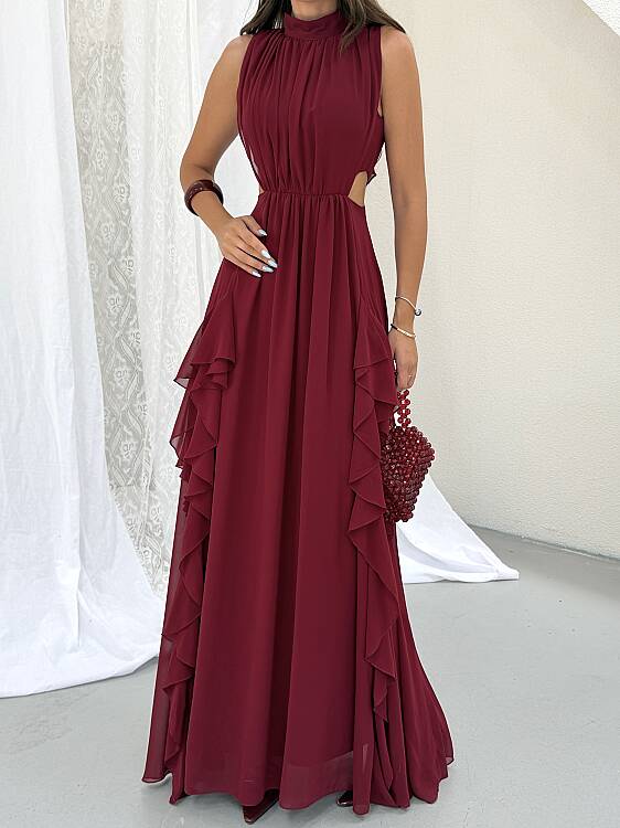 MIA Maxi Elbise - Bordo - 4