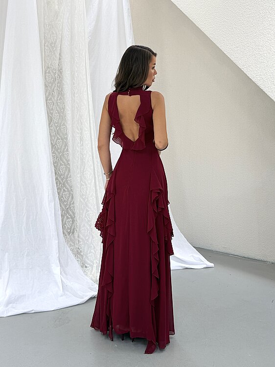 MIA Maxi Elbise - Bordo - 5