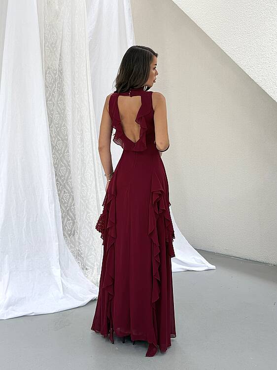 MIA Maxi Elbise - Bordo - 5