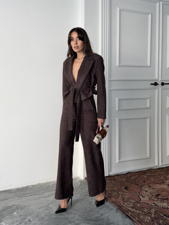 Mila Ceket Pantolon Takım - Kahverengi - 4