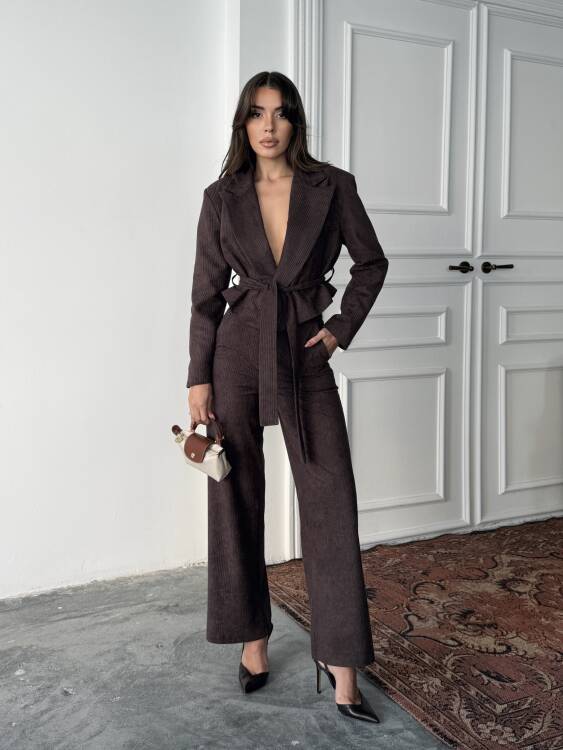 Mila Ceket Pantolon Takım - Kahverengi - 1