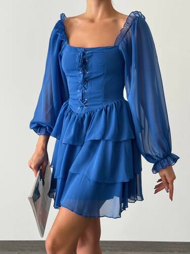 Mira Şifon Elbise- Mavi