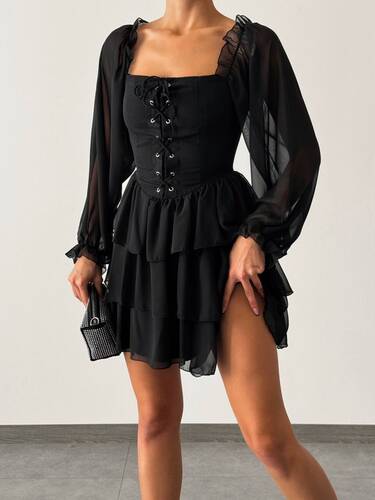 Mira Şifon Elbise- Siyah