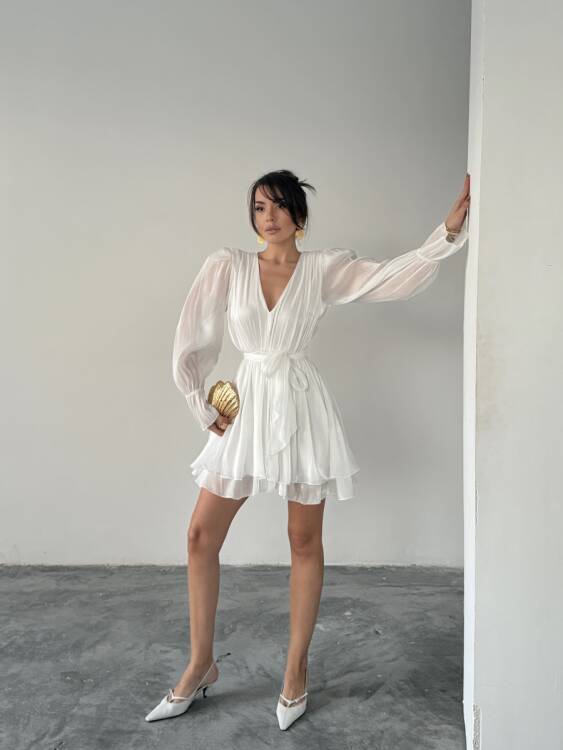 Mirelle Mini Elbise - Beyaz - 1