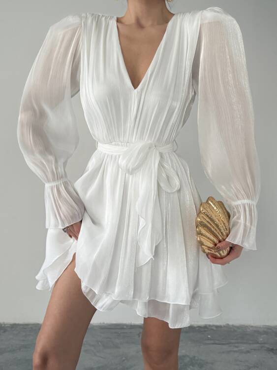 Mirelle Mini Elbise - Beyaz - 3