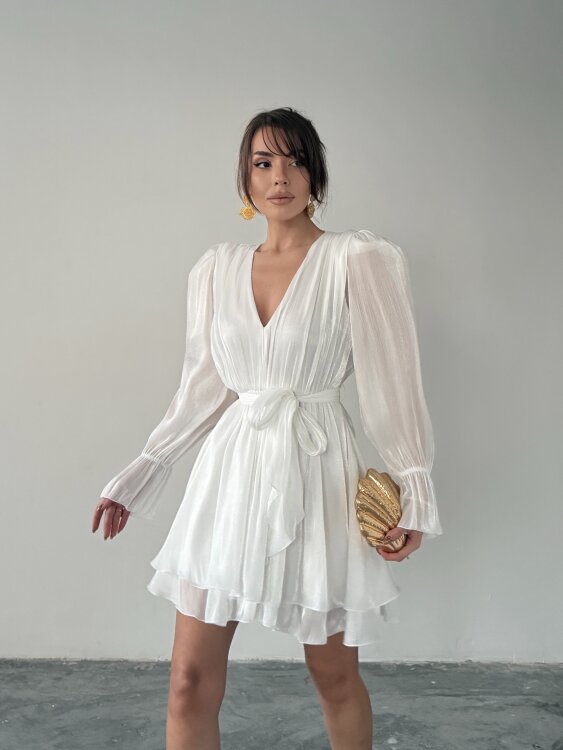 Mirelle Mini Elbise - Beyaz - 4