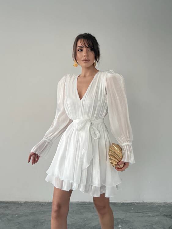 Mirelle Mini Elbise - Beyaz - 4