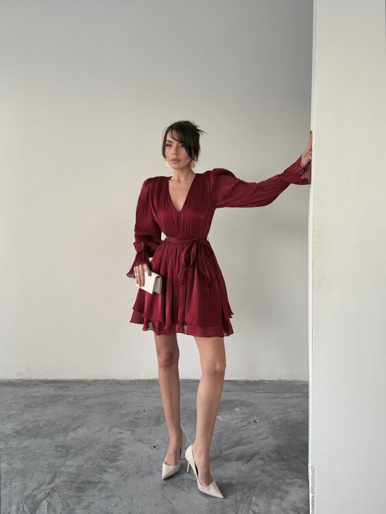 Mirelle Mini Elbise - Bordo - Sevenday