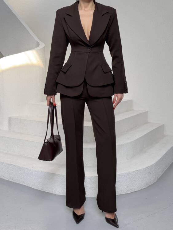 Mono Ceket Pantolon Takım - Acı Kahve - 3