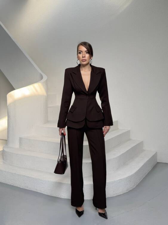 Mono Ceket Pantolon Takım - Acı Kahve - 4