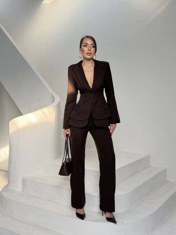 Mono Ceket Pantolon Takım - Acı Kahve - 5