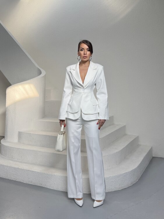 Mono Ceket Pantolon Takım - Beyaz - Sevenday