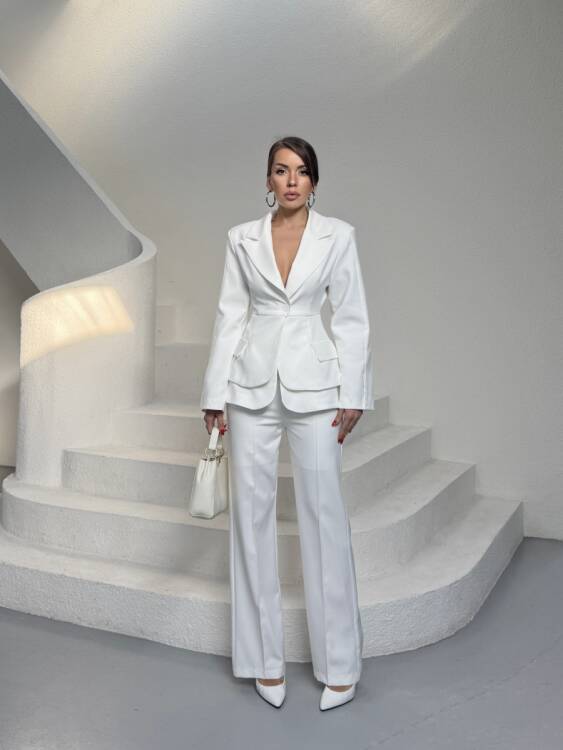 Mono Ceket Pantolon Takım - Beyaz - 1