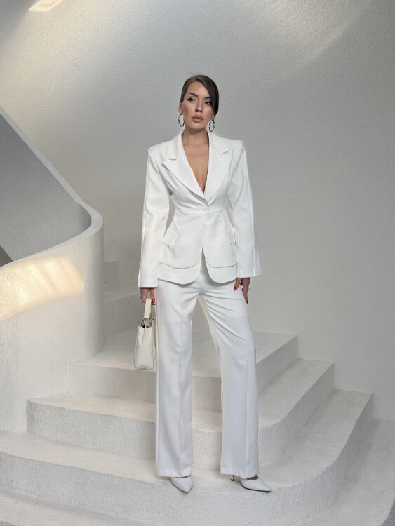 Mono Ceket Pantolon Takım - Beyaz - 5