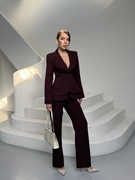 Mono Ceket Pantolon Takım - Bordo - 2