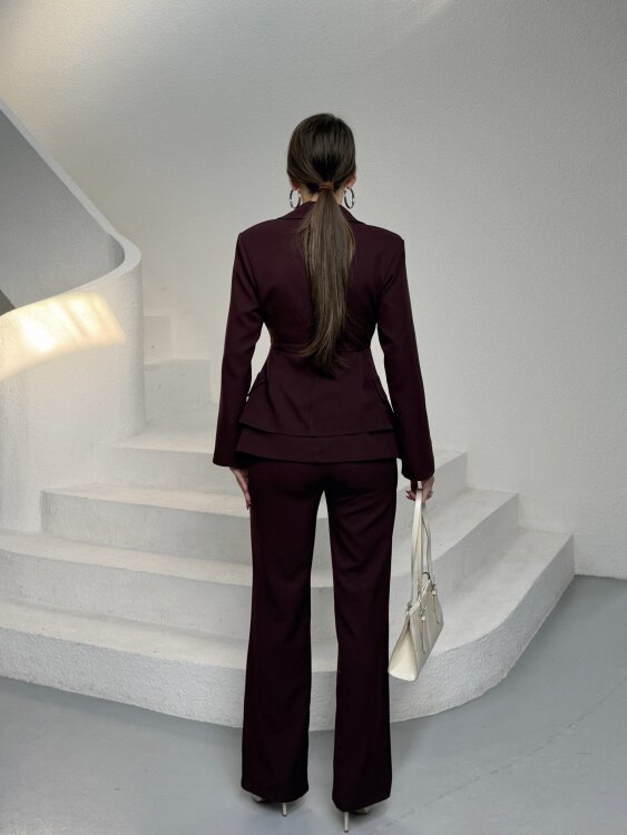 Mono Ceket Pantolon Takım - Bordo - 6