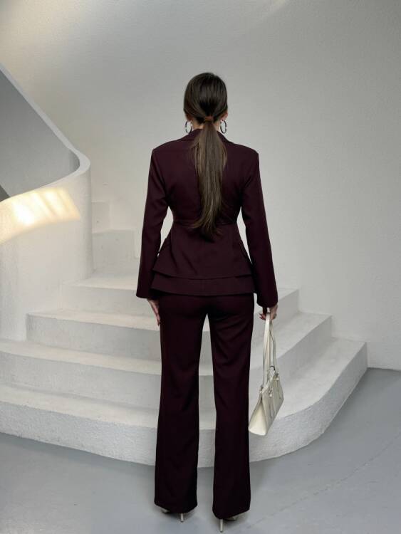 Mono Ceket Pantolon Takım - Bordo - 6