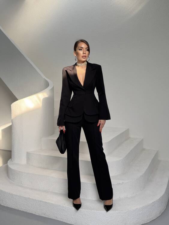 Mono Ceket Pantolon Takım - Siyah - 5