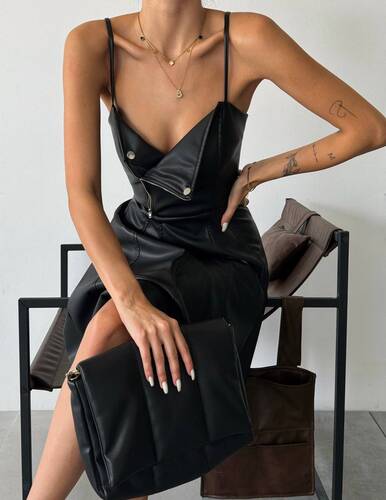 Nadia Deri Elbise - Siyah