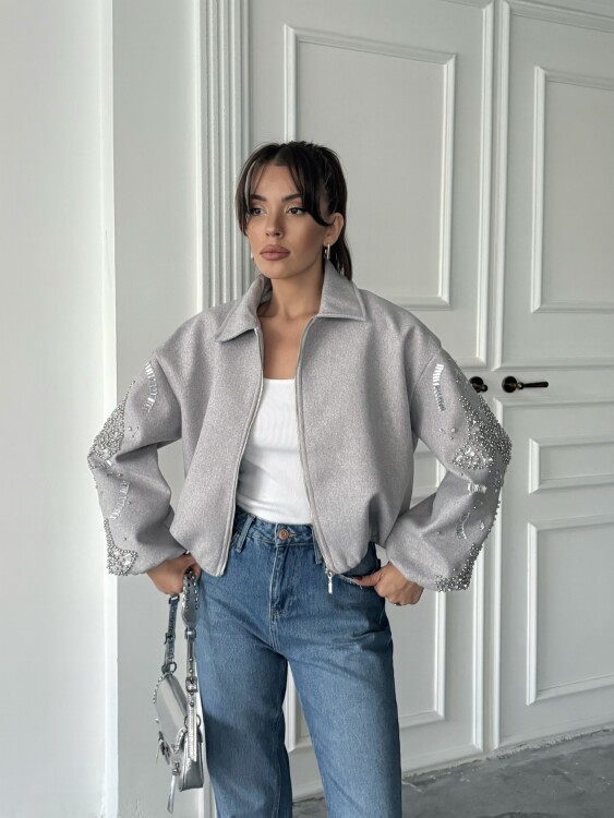 Nastur Bomber Taşlı Ceket - Gri - 2