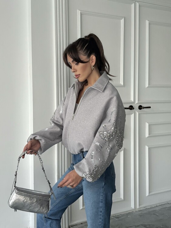 Nastur Bomber Taşlı Ceket - Gri - 3