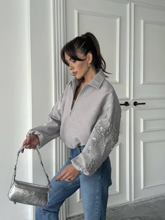 Nastur Bomber Taşlı Ceket - Gri - 3